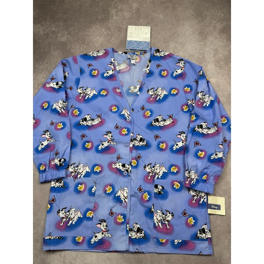 NWT VTG 2003 Disney X Barco Uniforms 101 Dalmatians Blue Scrub Jacket Size S USA - Picture 1 of 16